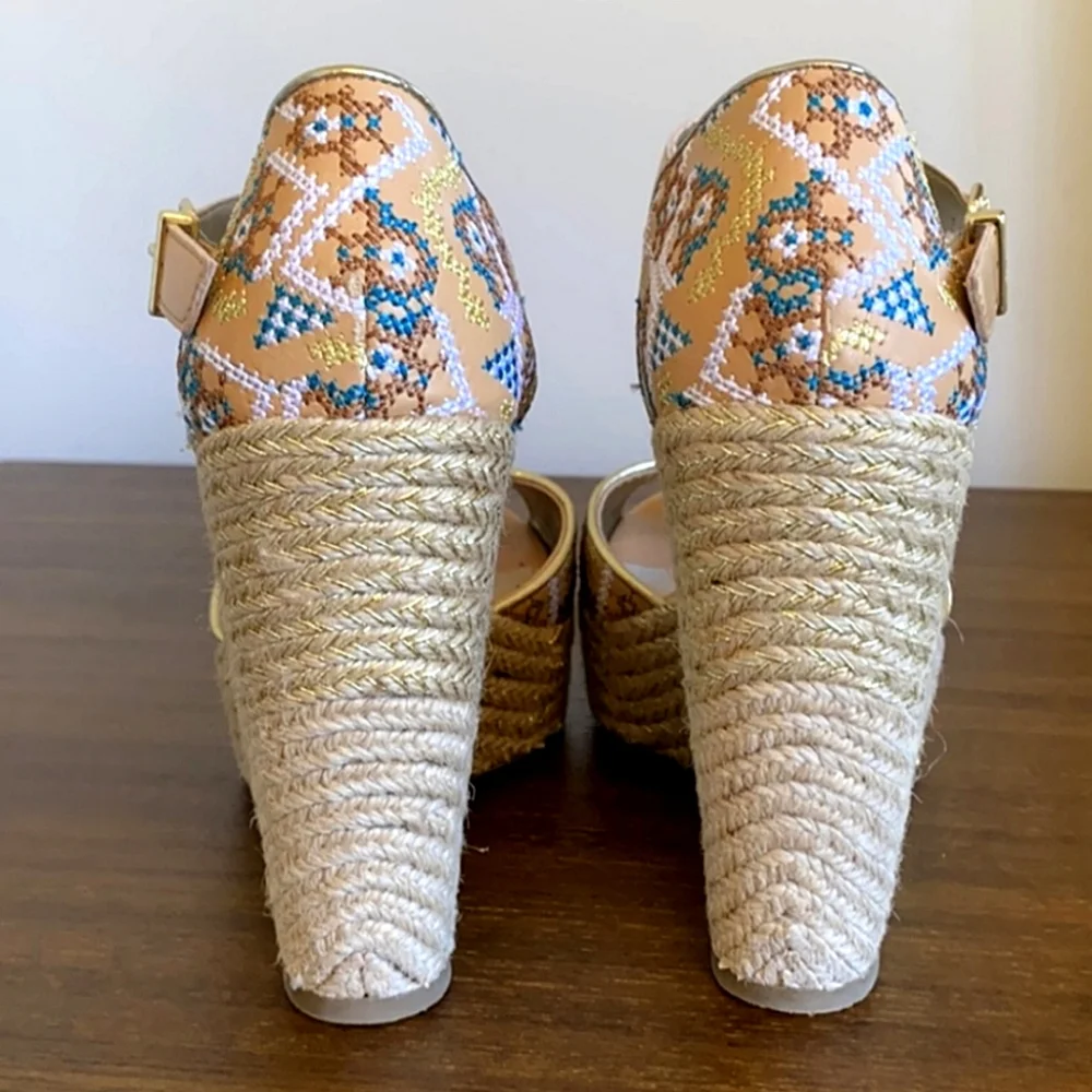 Aztec Gold Metallic Espadrille Platform Wedges 9.5 - Sam Edelman Circus